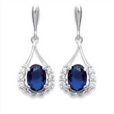 Sapphire Blue Oval Cluster Drop Stud Earrings